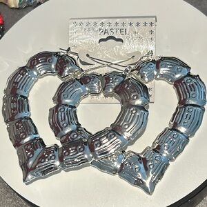 #16 Large silver tone, heart earrings